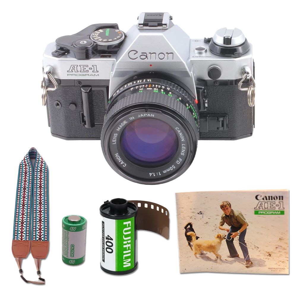 Canon AE-1 Program 35mm Film Camera SLR w/ New Battery, Film