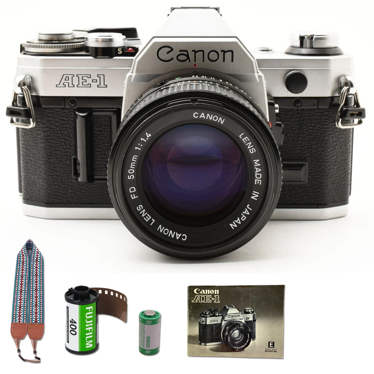 Canon AE1 35mm Film Camera SLR w/ battery, film, manual