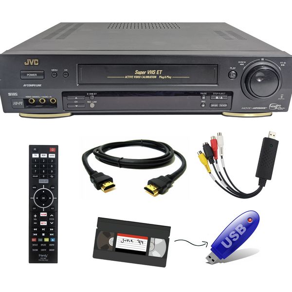 JVC VCR VHS Player Digitizing Bundle w/ S-Video, Remote, HDMI, USB