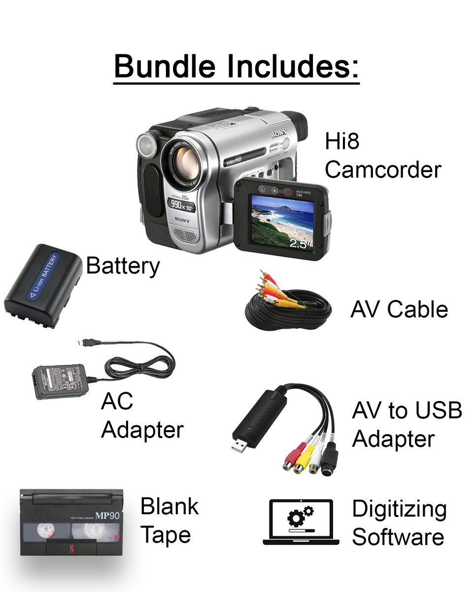 Hi8 Camcorder Vintage Bundle w/ 8mm tape, USB – TapePlayers.com