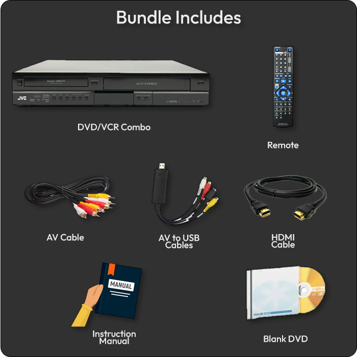 JVC VHS to DVD Recorder VCR Player Combo w/ Remote, HDMI, Blank DVD ...
