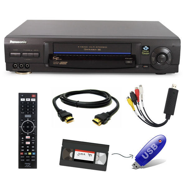 Panasonic VCR VHS Player Digitizing Bundle w/ Remote, HDMI, USB